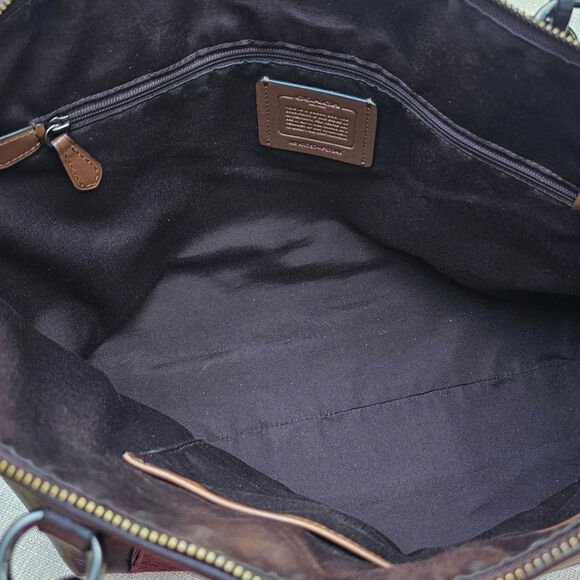 Coach Wine Burgandy Colored Satchel Tote Bag Leather and Cloth Medium Size - Picture 14 of 16